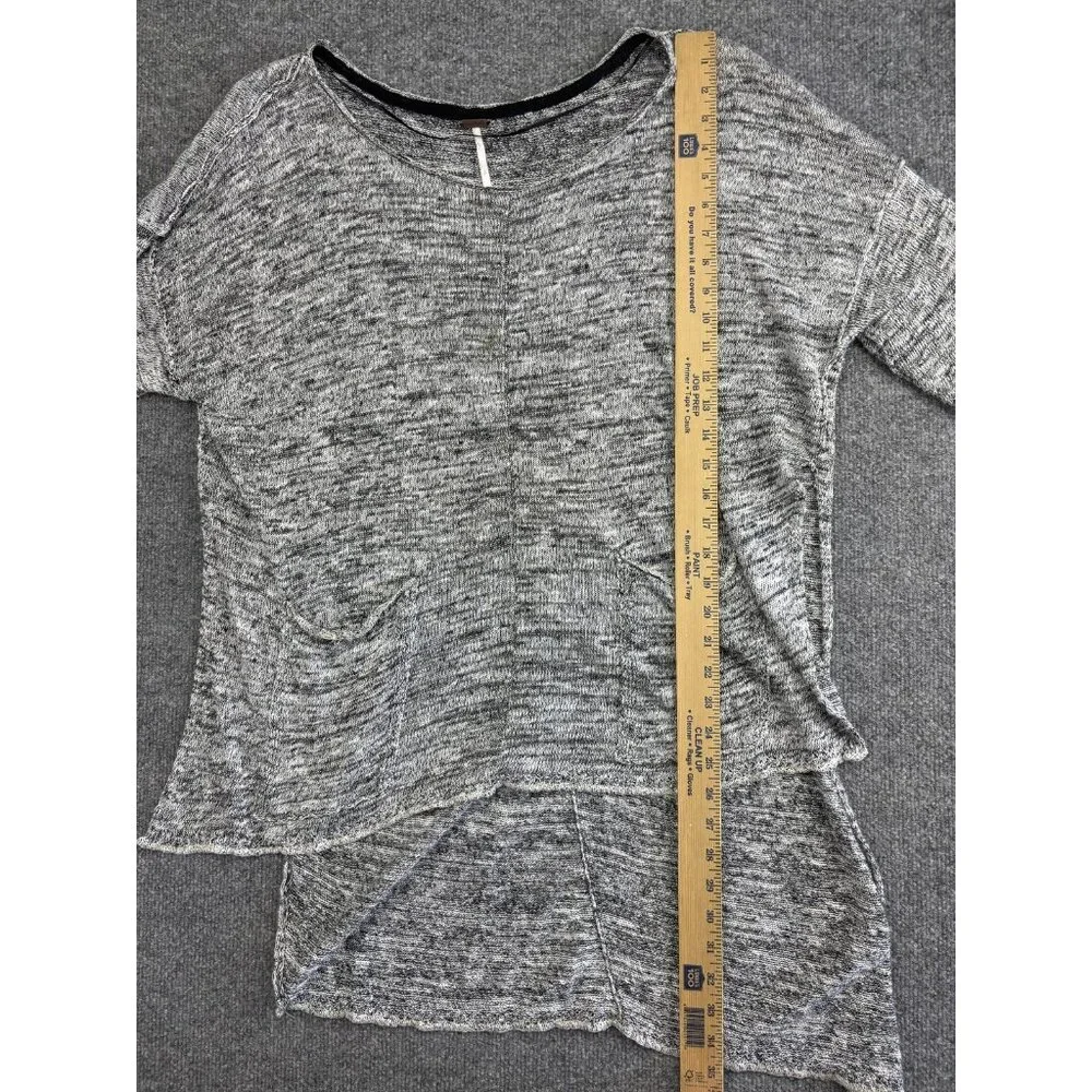 Free People Sweater Womens Small Gray Linen Blend Boxy High Low‎ Pocket Pullover